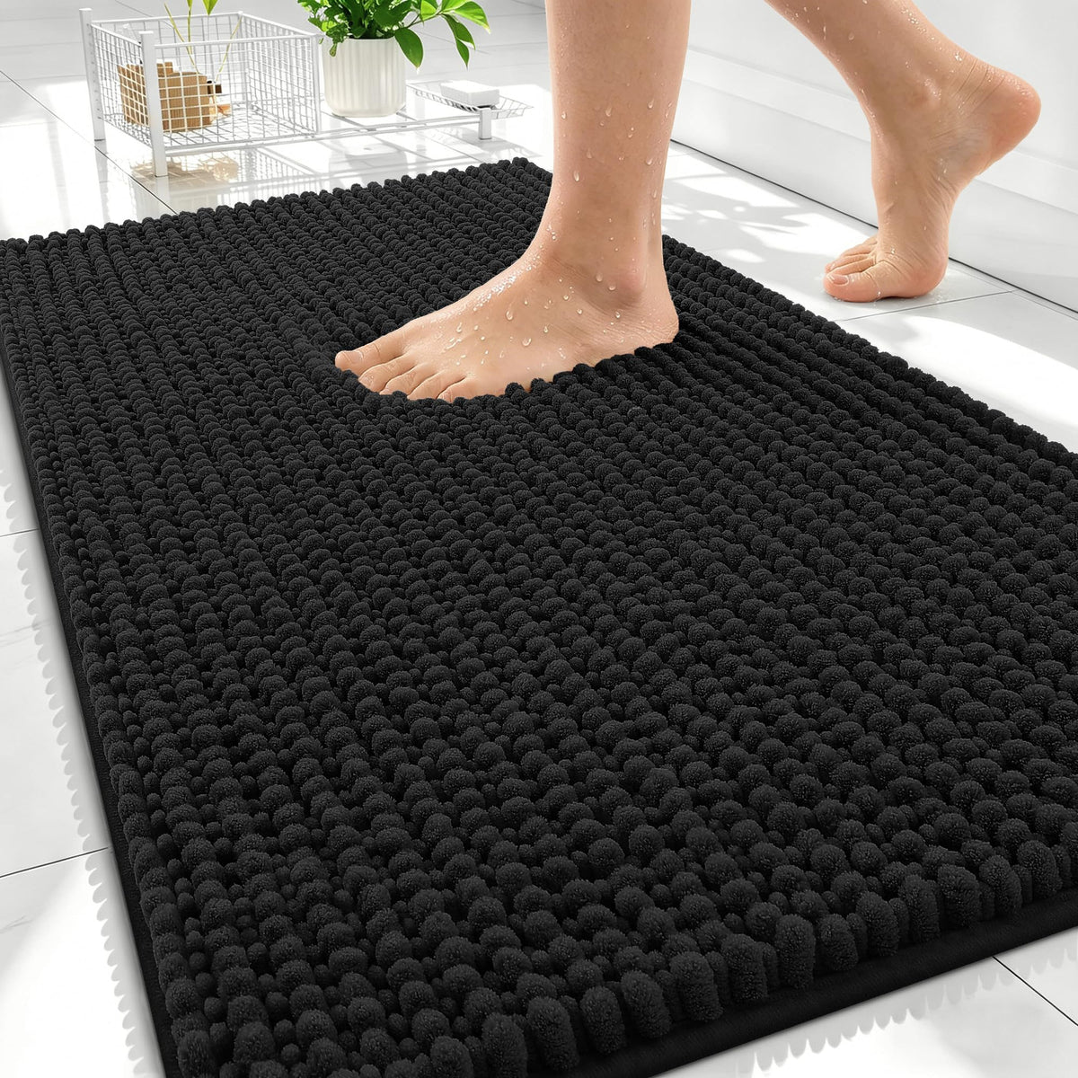 OLANLY thick bathroom rug, front view, plush comfort underfoot for daily steps