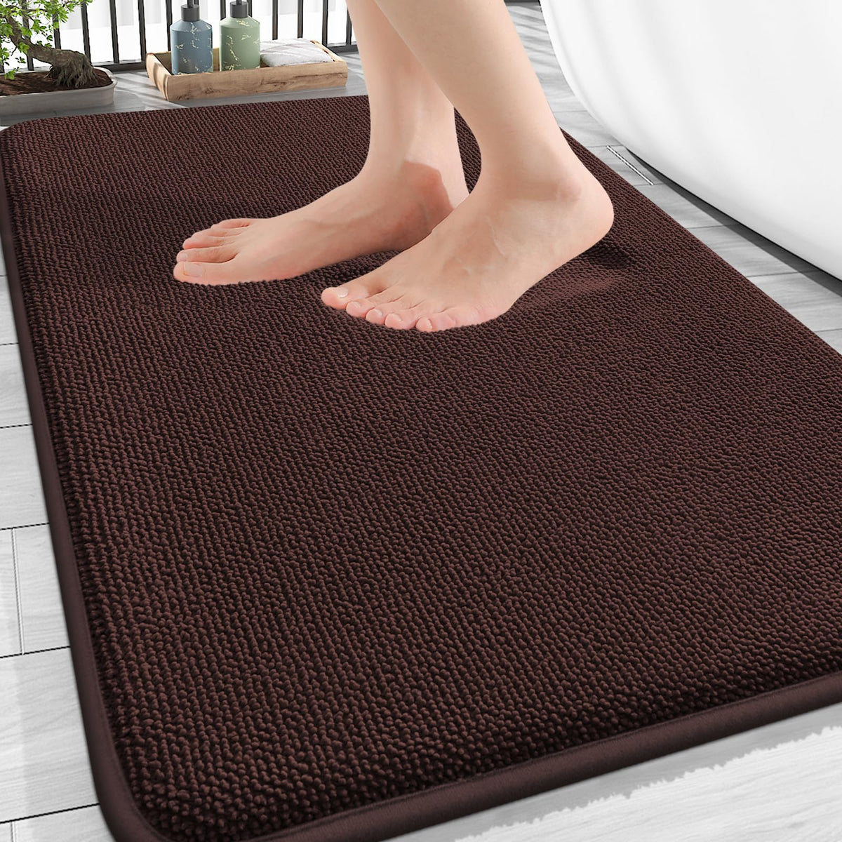 OLANLY thick memory foam bath mat with velvet top for luxurious bathroom comfort.