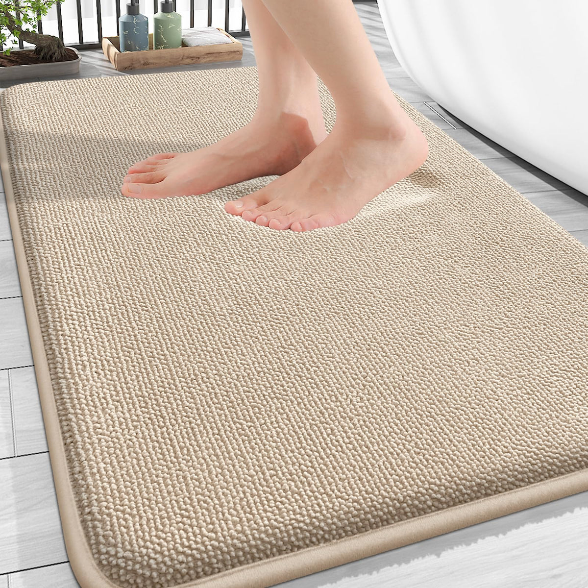 OLANLY thick memory foam bath mat 30x20 front view, plush comfort for step-in luxury