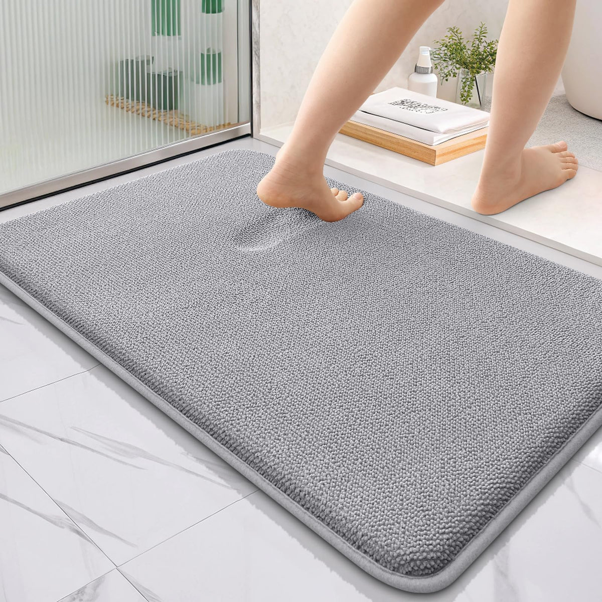 OLANLY thick memory foam bath mat grey 36x24 for cloud-like comfort by the tub.