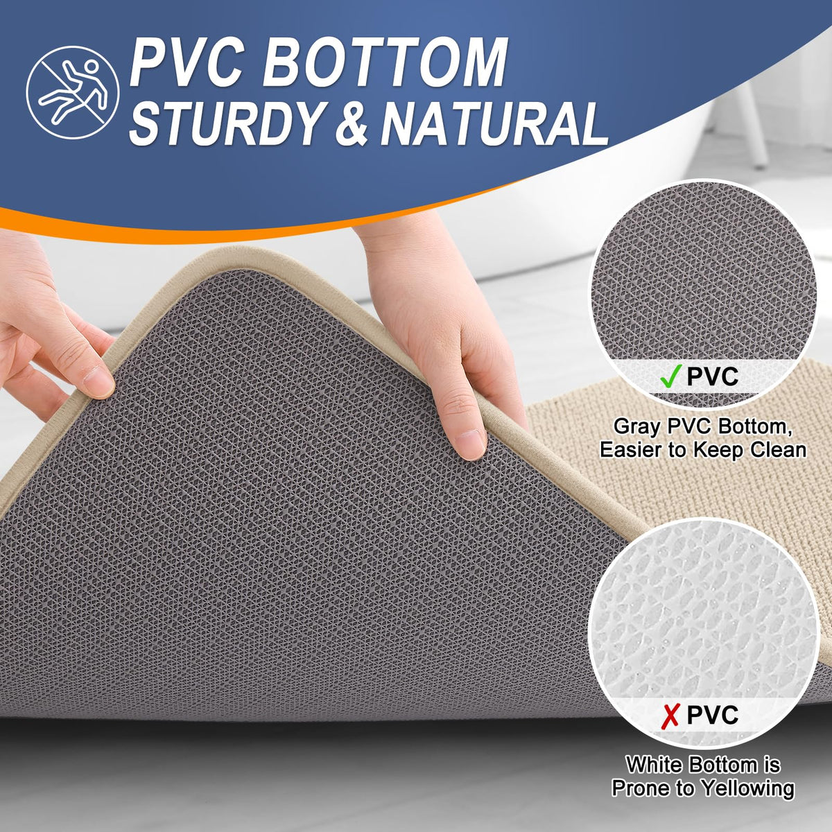 OLANLY bath mat non-slip back keeps rug steady on dry bathroom floors