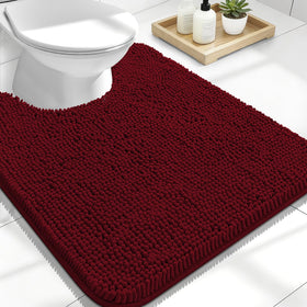 OLANLY U-shaped burgundy toilet rug with contour fit for snug coverage and softness