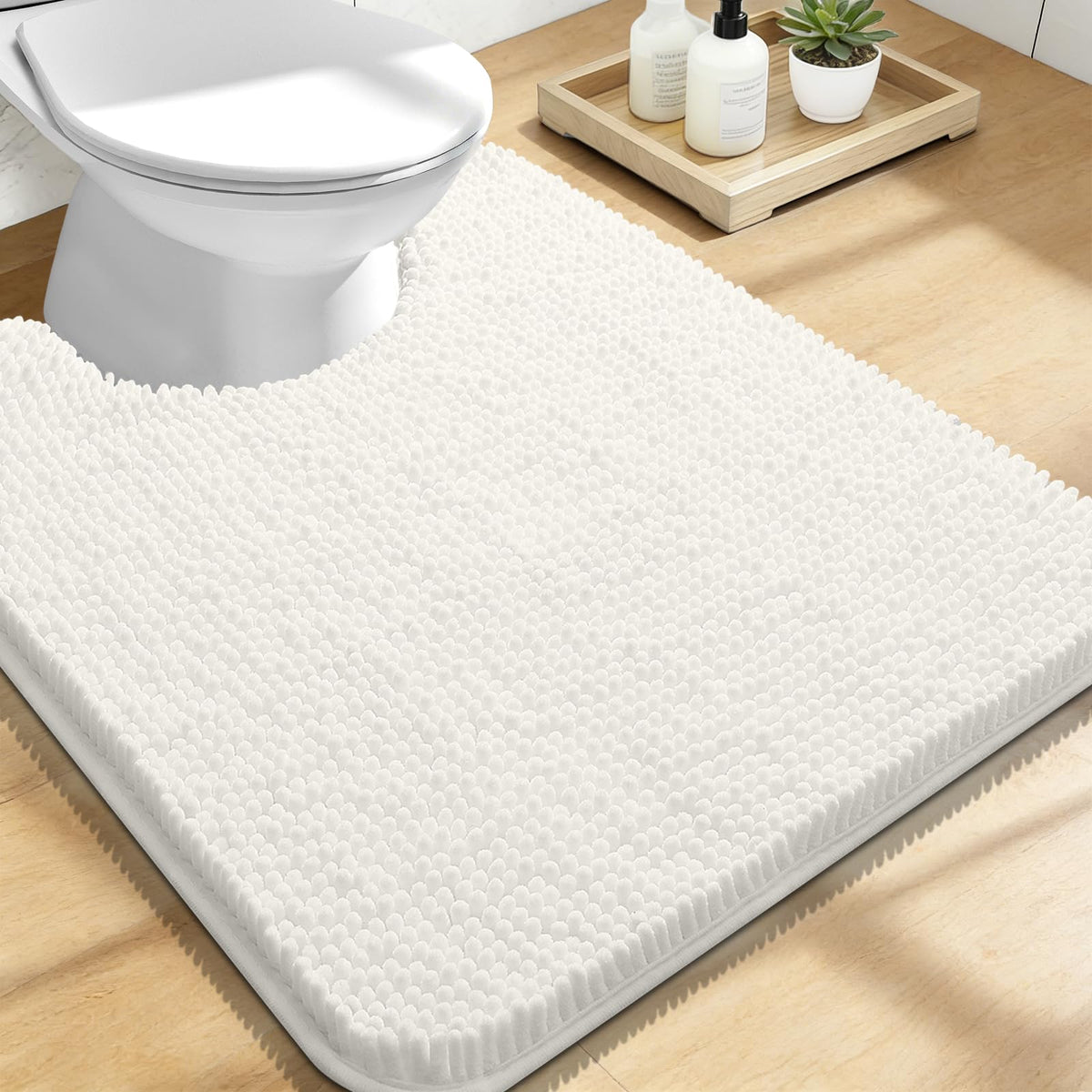 OLANLY U-shaped toilet rug in ivory offering soft foot comfort