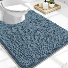 OLANLY toilet rug U-shape 24x20 in airy blue, soft chenille warmth for feet