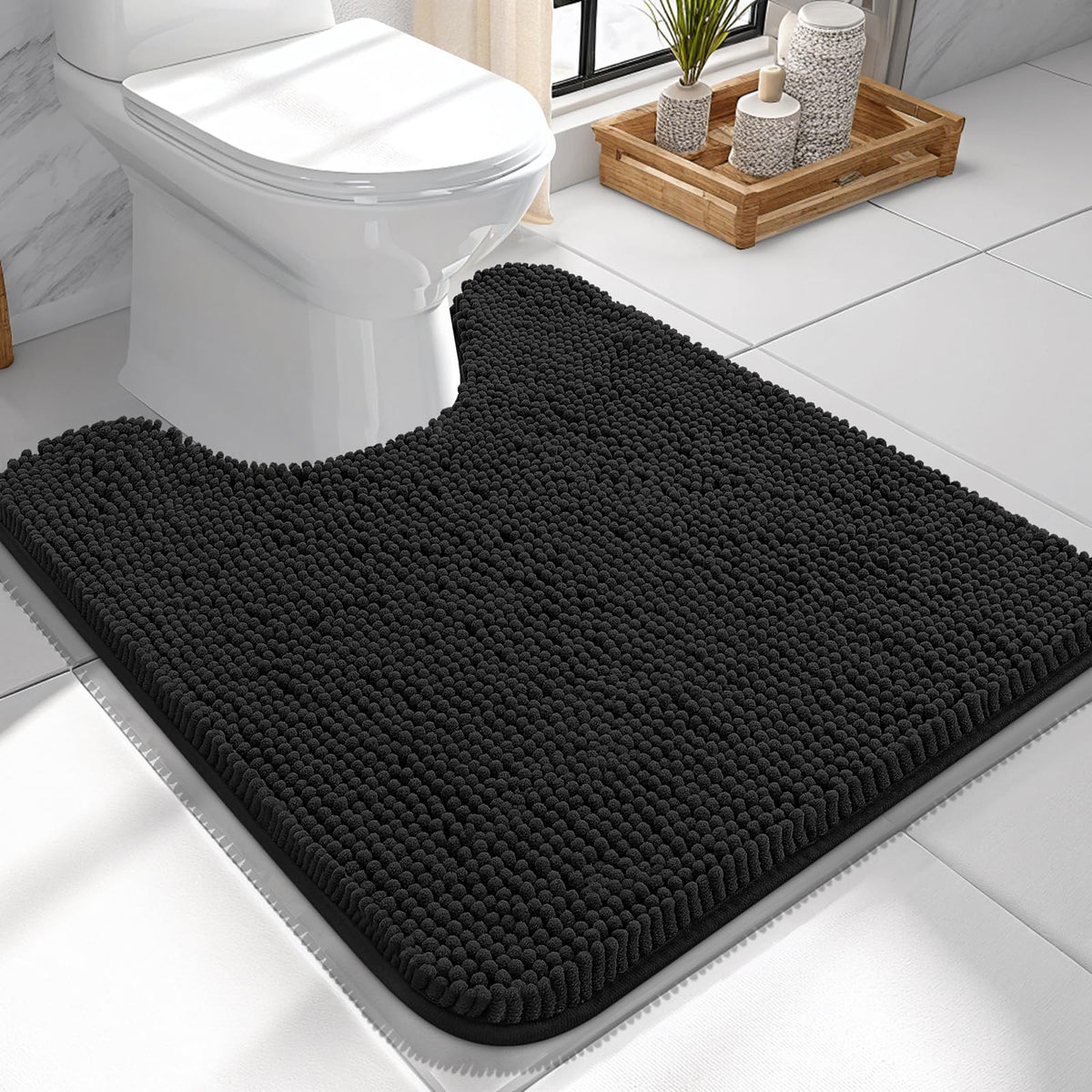 OLANLY U-shaped toilet rug with soft chenille for warm bathroom comfort