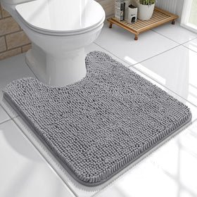 OLANLY U-shaped toilet rug front view with plush chenille for cosy feet.