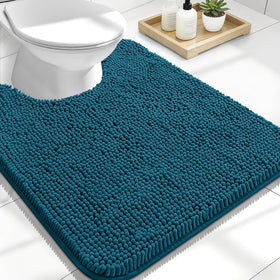 OLANLY U-shaped toilet rug peacock blue offers non-slip stability and quick foot drying.
