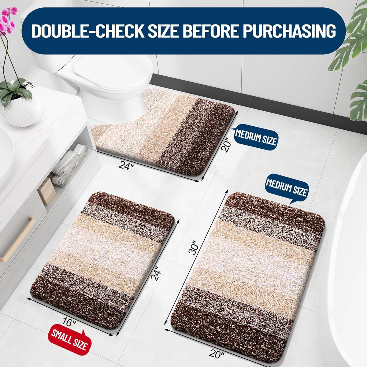 OLANLY U-shaped contour toilet rug provides a snug non-slip fit.
