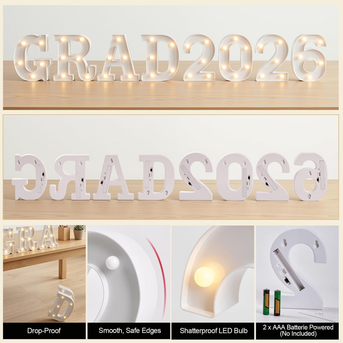 OLANRUN GRAD 2026 letters powered by batteries for cordless use