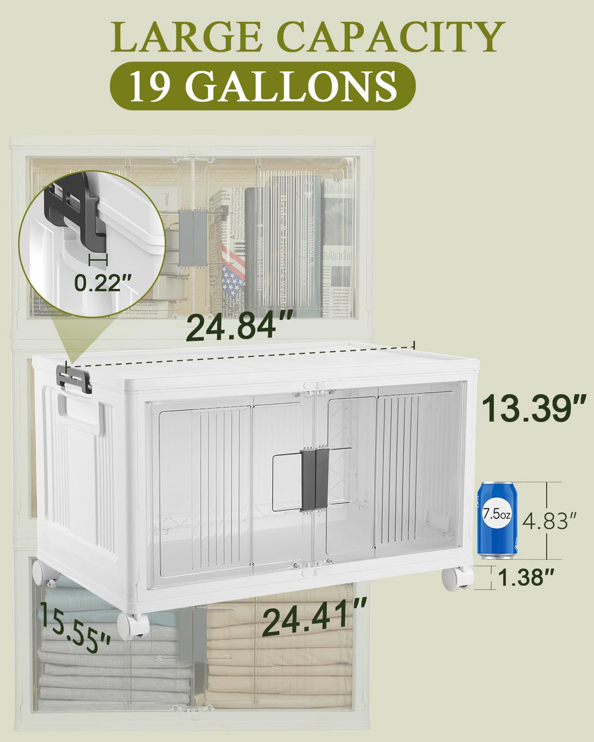 OlarHike 76QT container offers 19 gallons of space for organized storage.