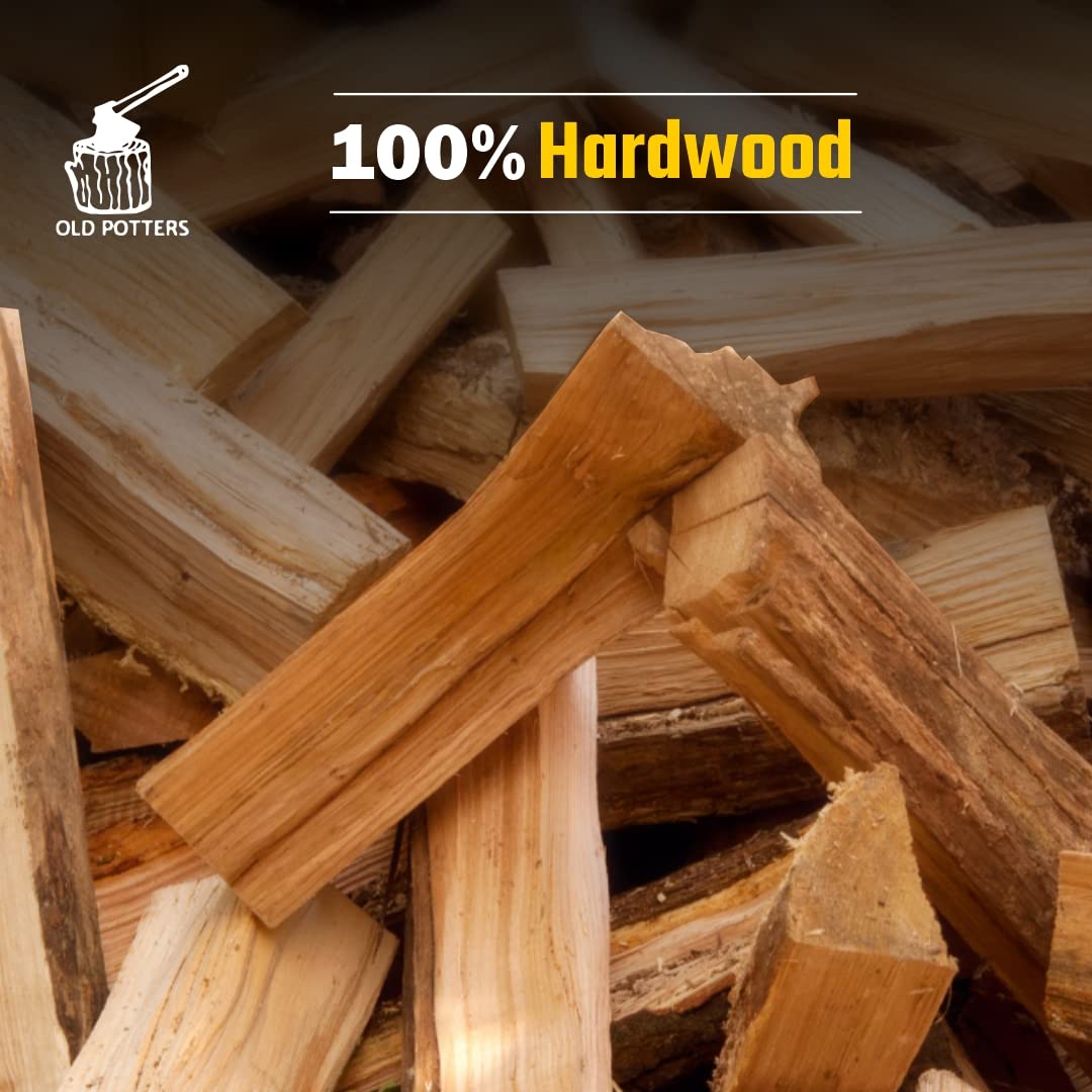 Old Potters Hickory firewood on grill-smoker setup delivering consistent heat for charring.