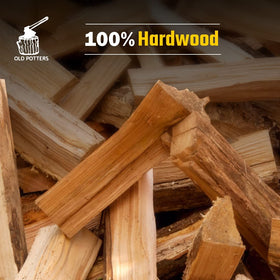 Old Potters Hickory firewood on grill-smoker setup delivering consistent heat for charring.