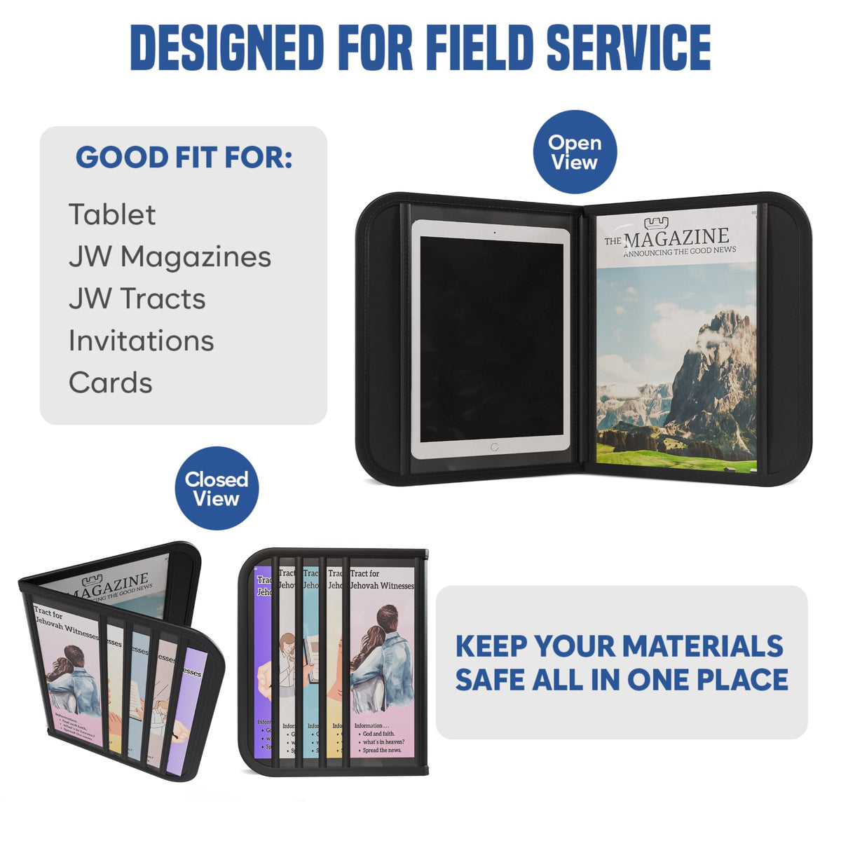 OLDECORY JW Service Organizer sized at 11x9 inches fits tracts, magazines, and cards.