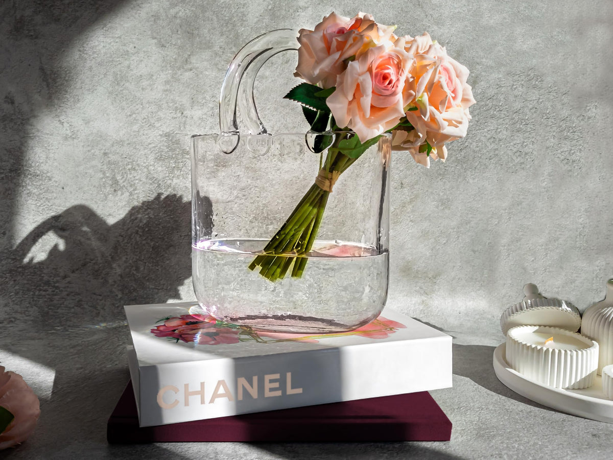 OLEEK clear bag vase on dining table decor with flowers