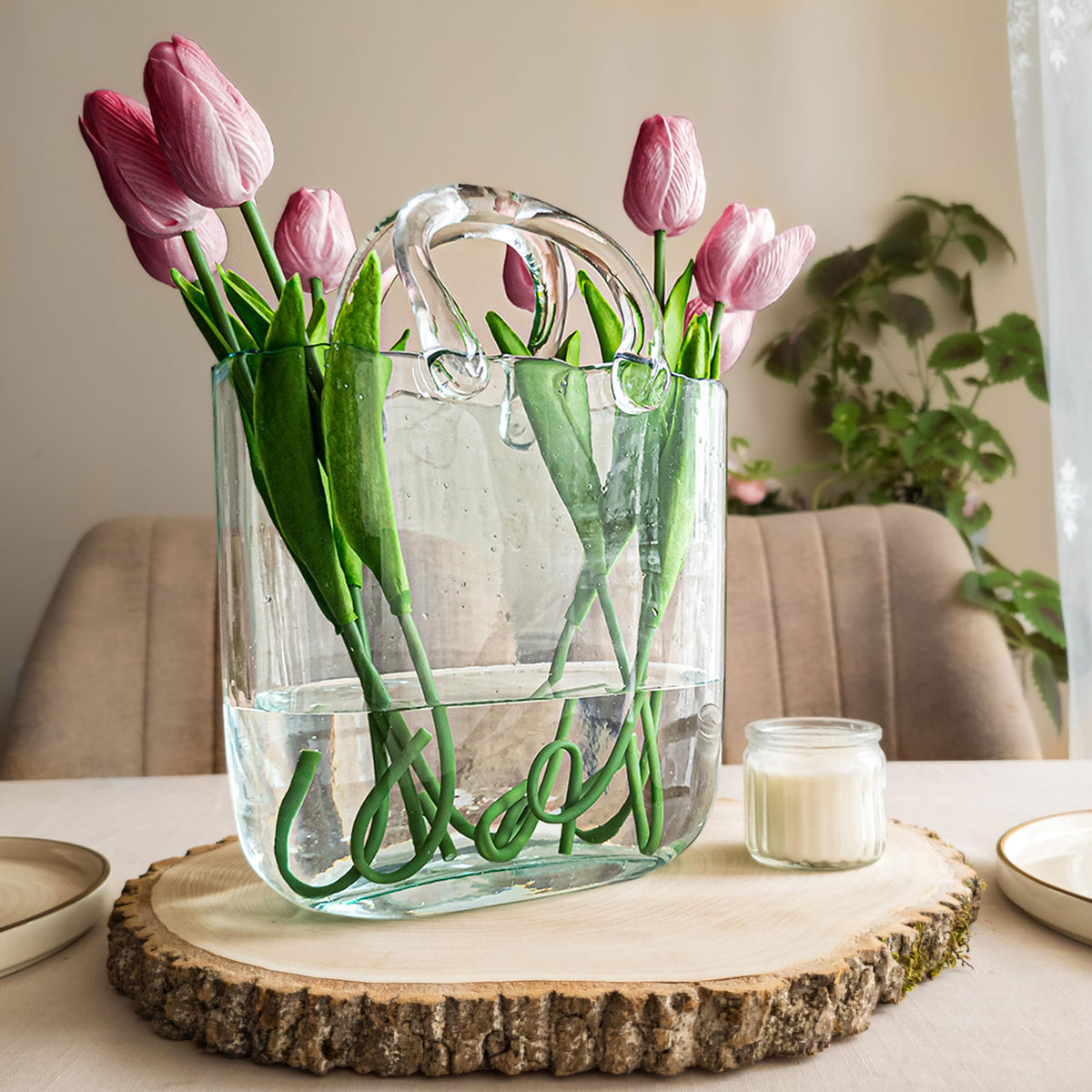 OLEEK glass bag vase centerpieces highlight flowers beautifully