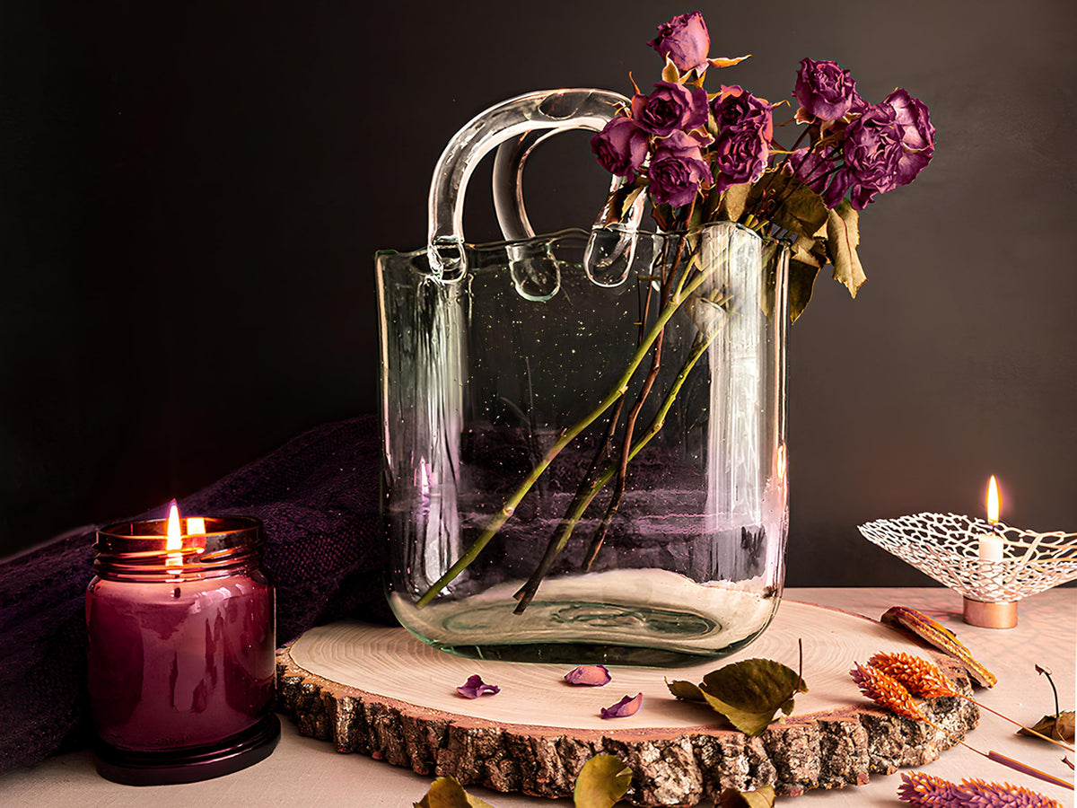 OLEEK modern glass purse vase design for contemporary interiors