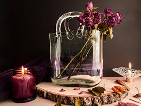 OLEEK modern glass purse vase design for contemporary interiors