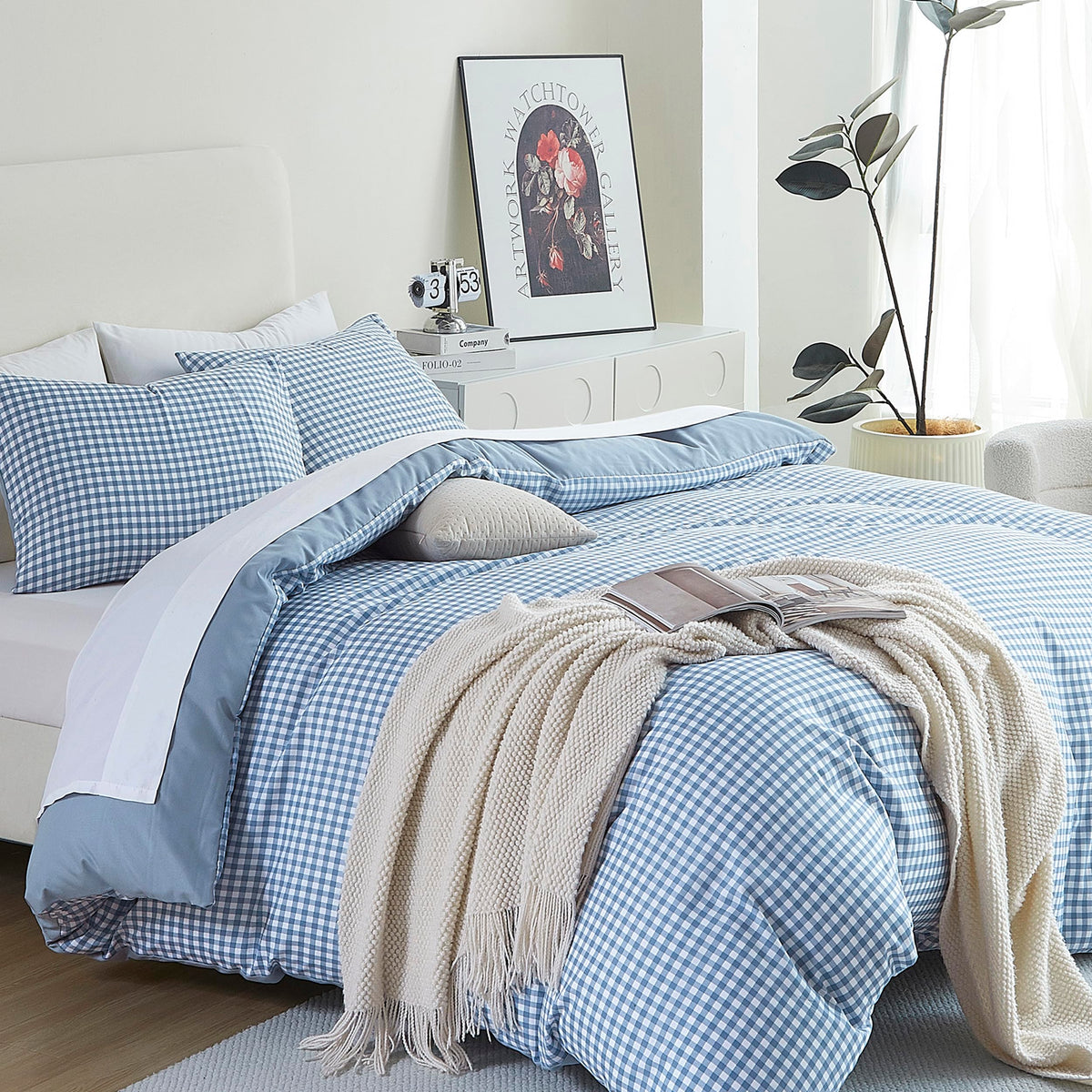 Oli Anderson reversible gingham look shown for two styles in one bed setup.