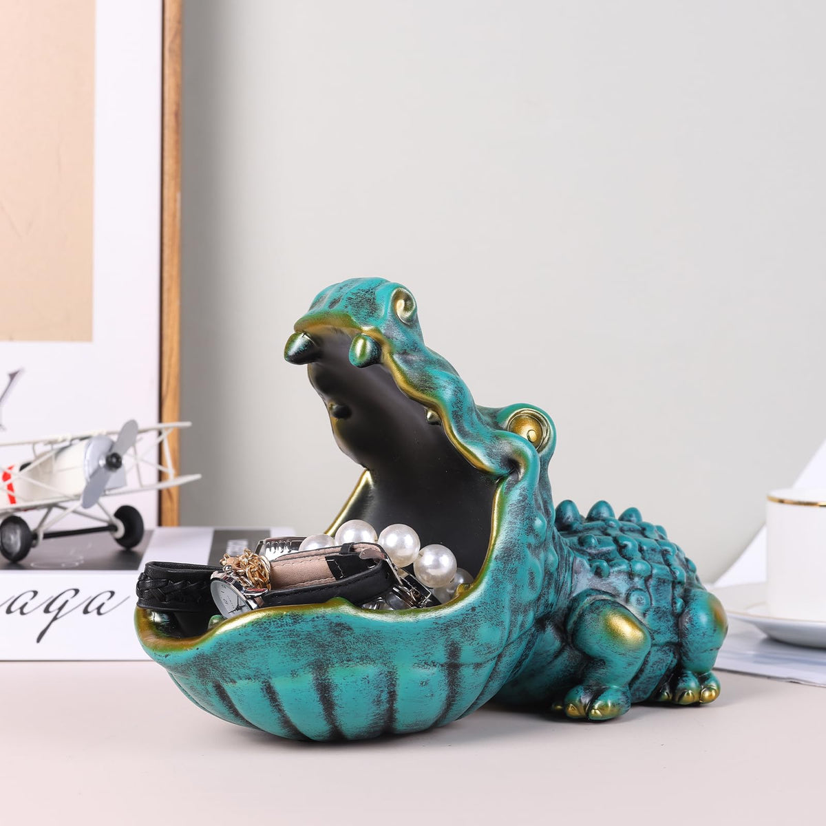 oliruim alligator vintage distressed finish pairs with various decors.