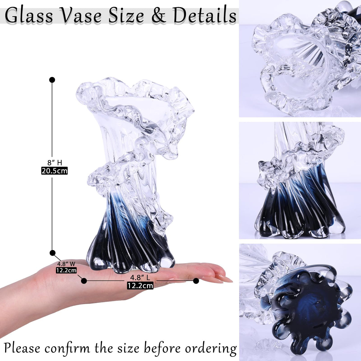 oliruim blue glass vase with ruffled edges, artistic focal point