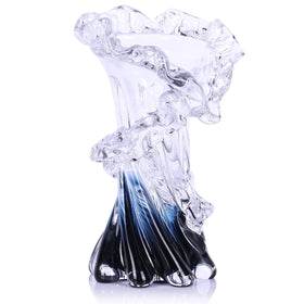 oliruim hand-blown blue glass vase with ocean wave, ideal centerpiece
