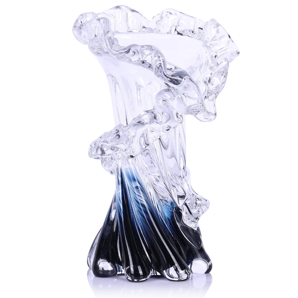 oliruim hand-blown blue glass vase with ocean wave, ideal centerpiece