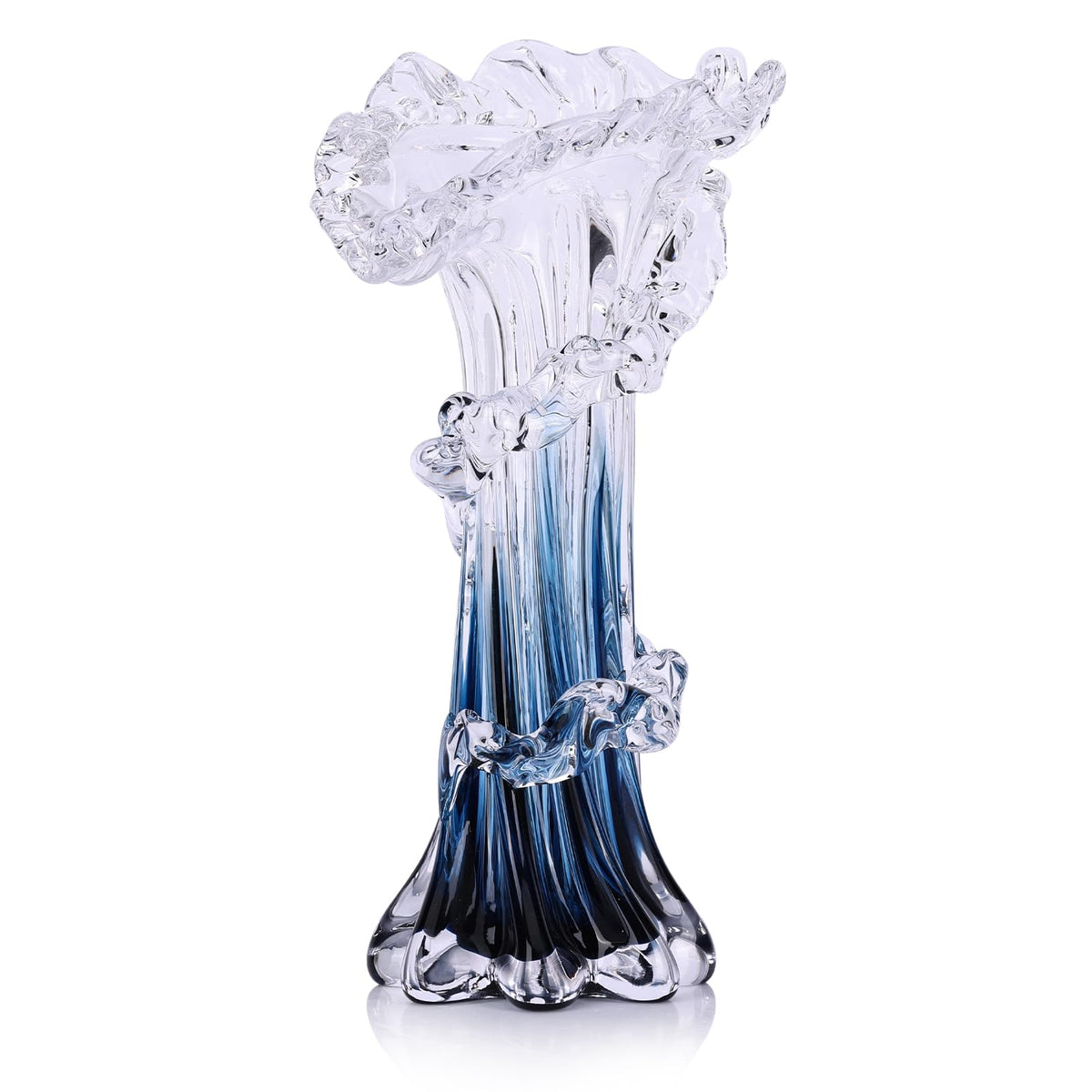 oliruim hand-blown blue glass vase with ocean-inspired form for coastal living spaces.