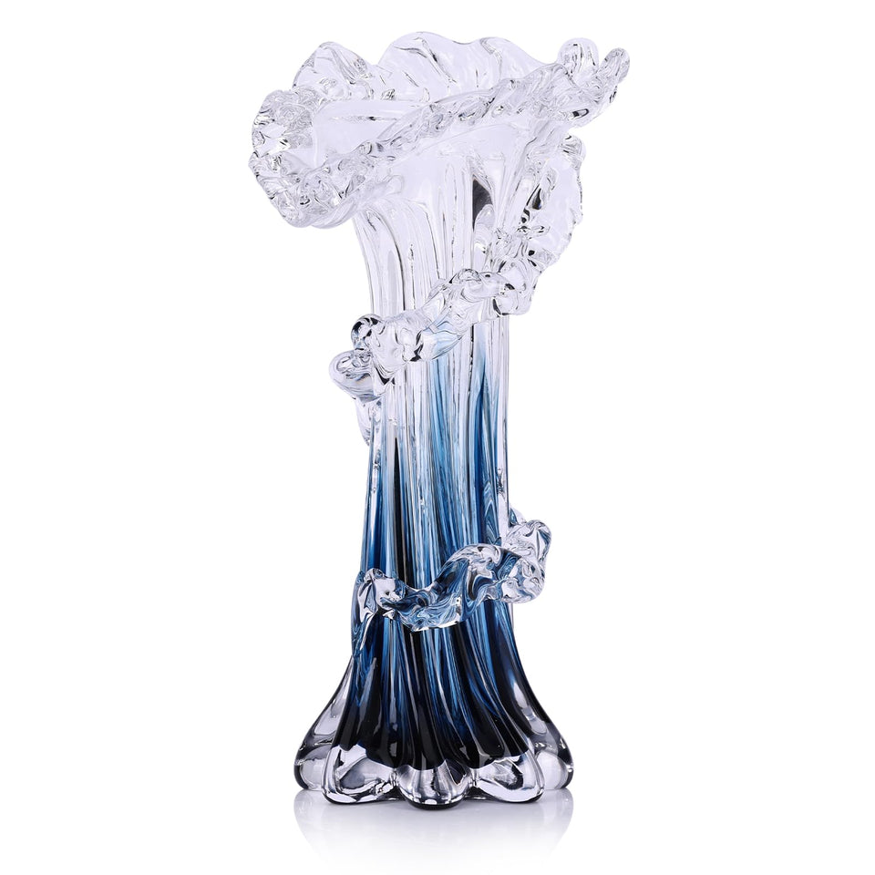 oliruim hand-blown blue glass vase with ocean-inspired form for coastal living spaces.