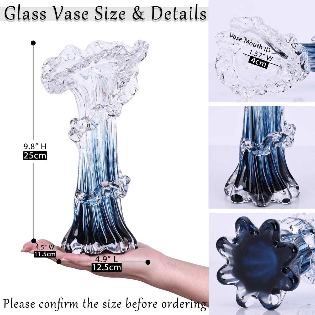 oliruim ruffled-edge blue vase adds elegance and refines any table display.