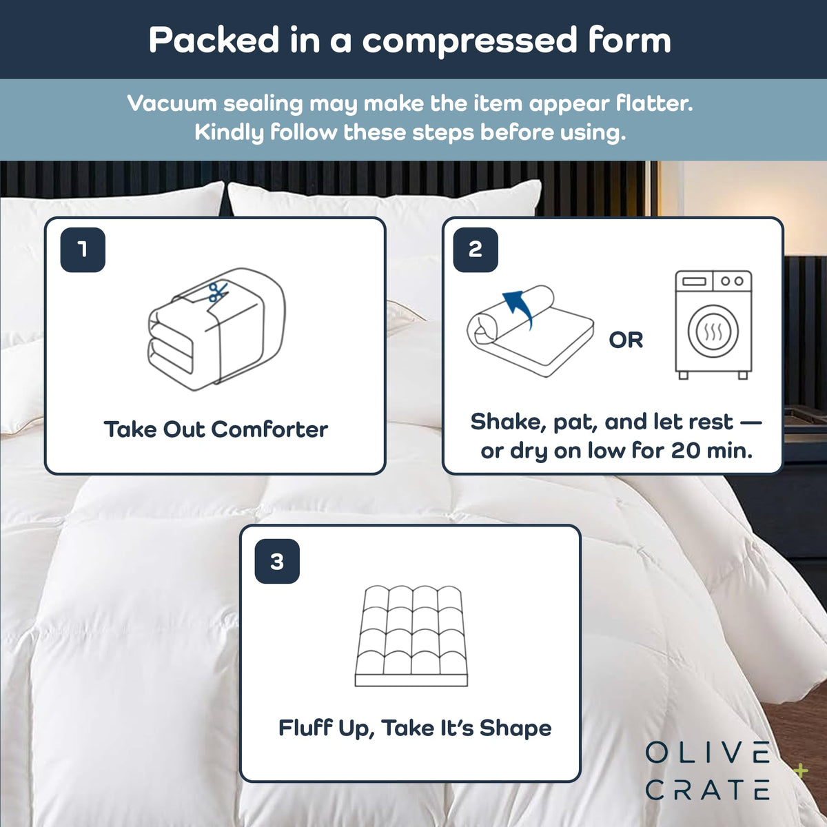Olive + Crate machine washable care label highlights easy cleaning