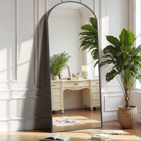 OLIXIS Black Arched Full Length Mirror with stand for easy dressing and room decor.