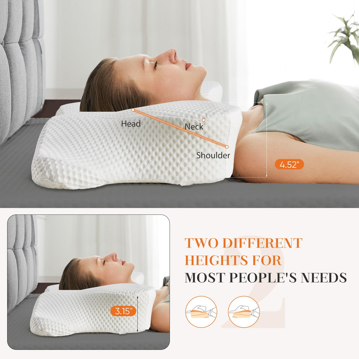 OLIXIS ergonomic pillow suitable for side, back, and stomach sleepers