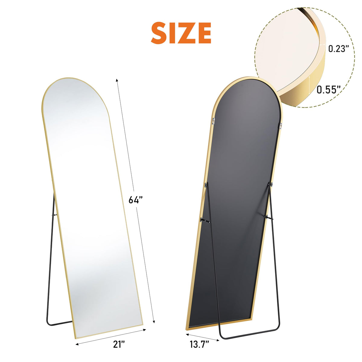 OLIXIS floor-leaning mirror in gold frame placed by entryway
