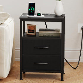 OLIXIS nightstand fabric drawers provide hidden storage for remotes and sleepwear