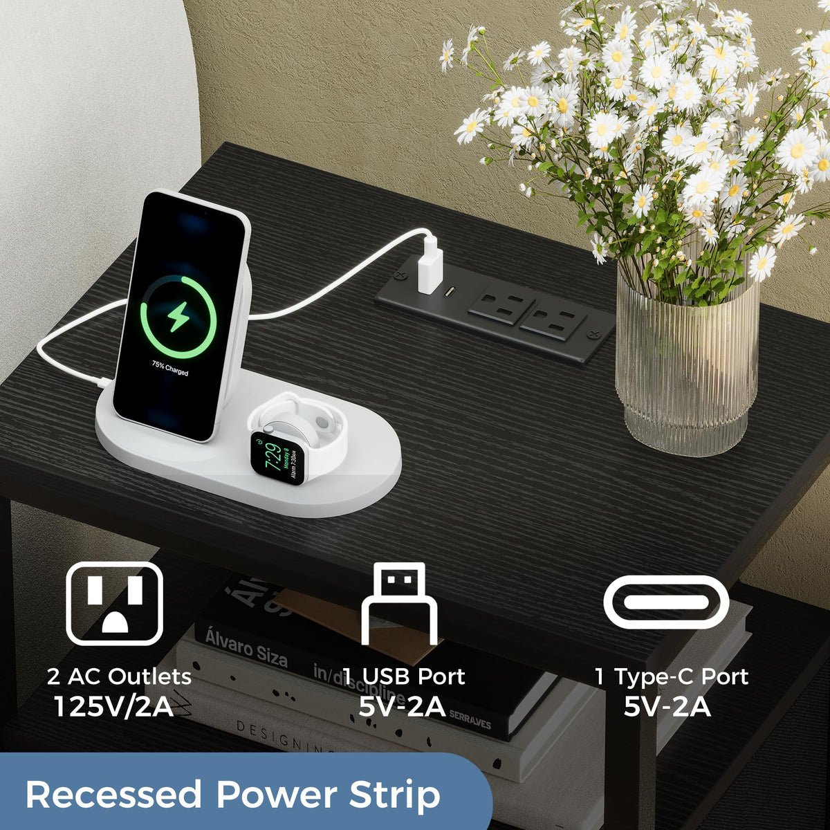 OLIXIS Nightstand open shelf—top-down view for quick-access bedside essentials.