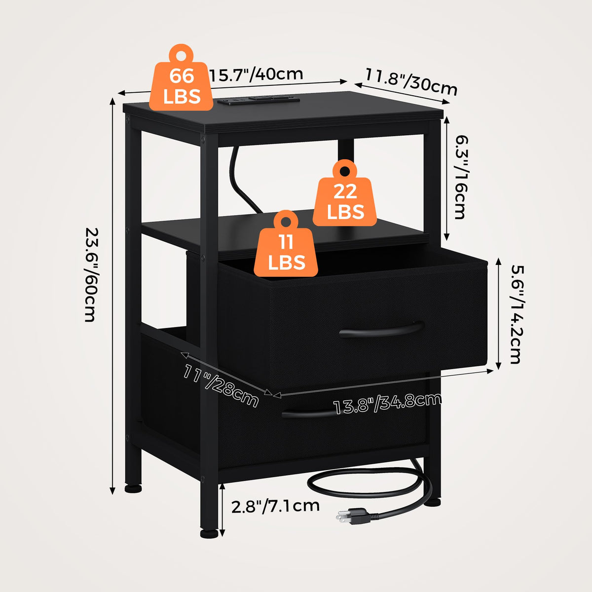 OLIXIS nightstand scratch-resistant top supports daily use