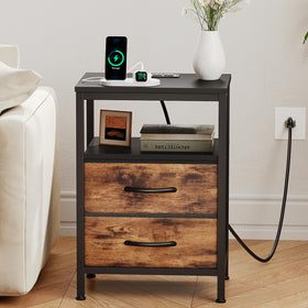 OLIXIS Nightstand USB/A/C outlets—side view highlights clutter-free bedside charging setup.