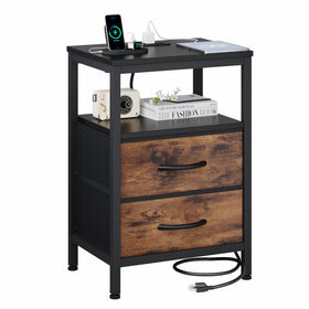 OLIXIS Nightstand with charging station—front view shows built-in outlets for easy bedside charging.