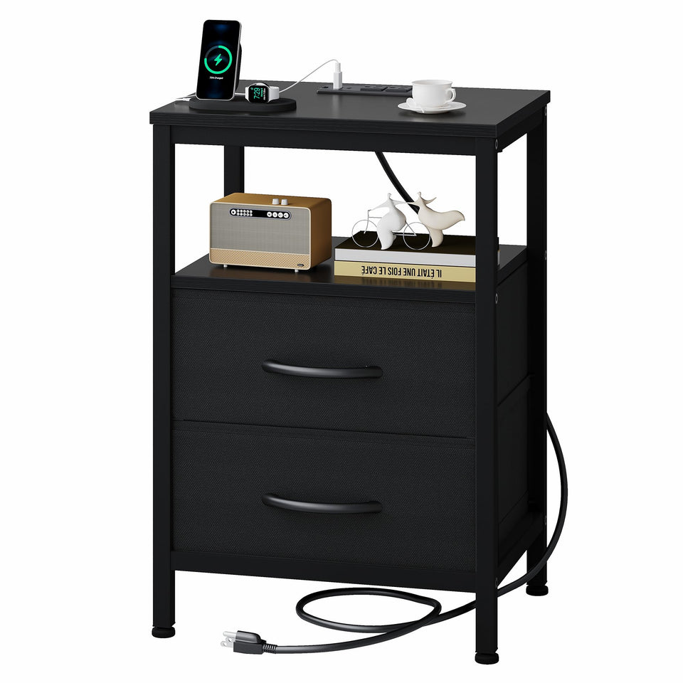OLIXIS nightstand with charging station keeps devices powered within easy reach