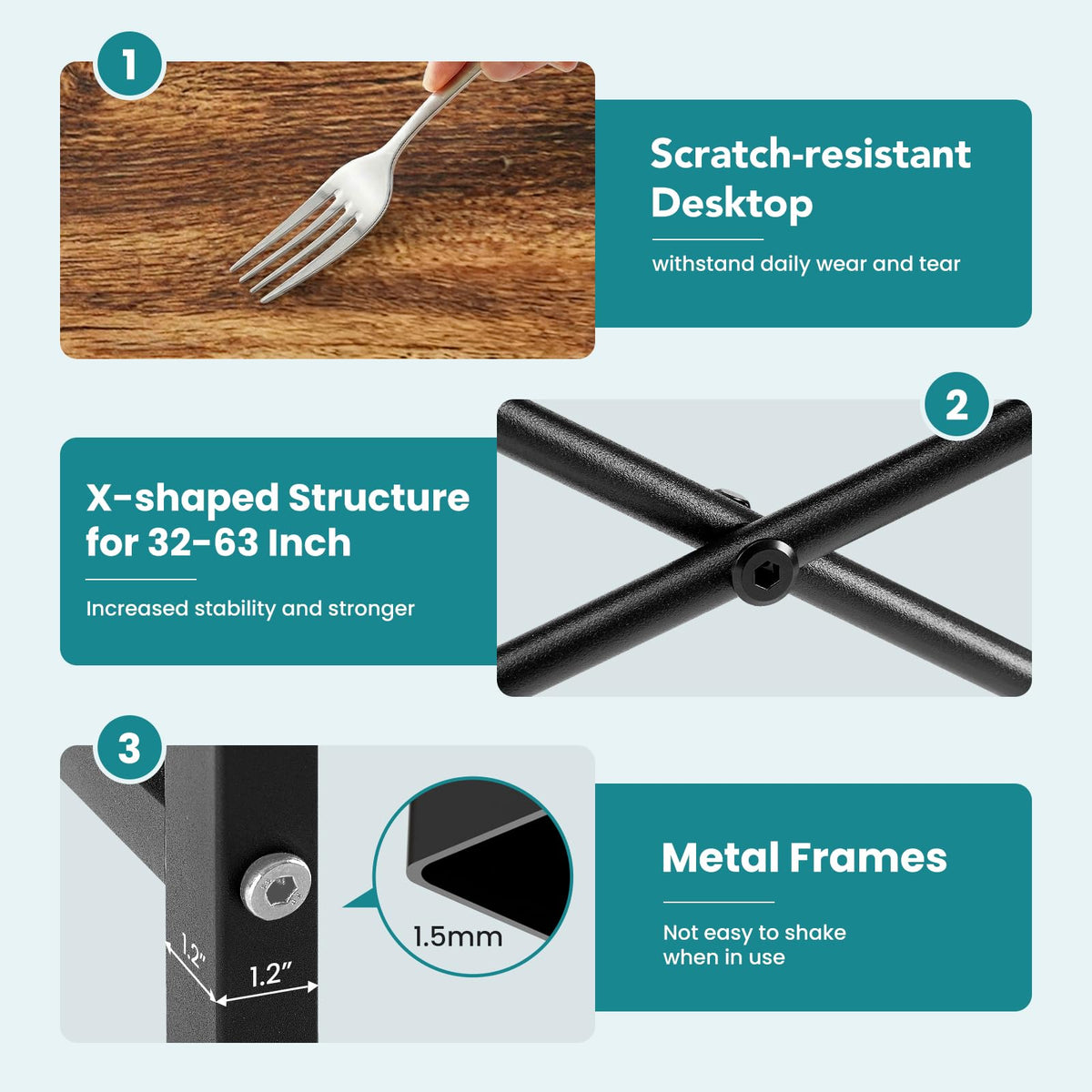 OLIXIS study desk top view showcases scratch-resistant, waterproof surface easy to wipe clean.