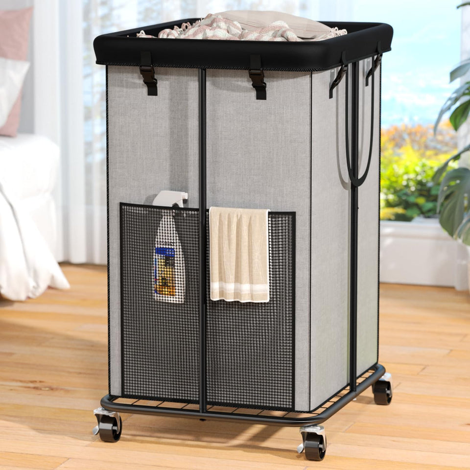 Olldide 150L rolling laundry hamper with wheels, front view for easy mobility