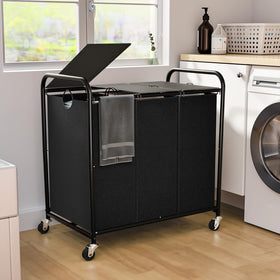 Olldide 180L laundry sorter with wheels and lid enables easy, odor-free laundry organization.