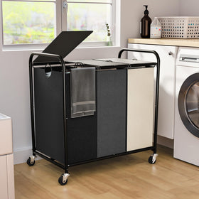 Olldide 180L laundry sorter with three bags for organized color and fabric sorting.