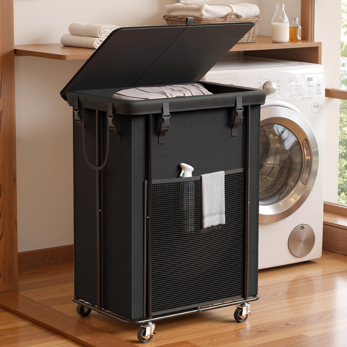 Olldide laundry hamper with 360° wheels for effortless mobility across floors.