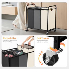 Olldide removable 60L bags enabling quick transfers from sorter to laundry.