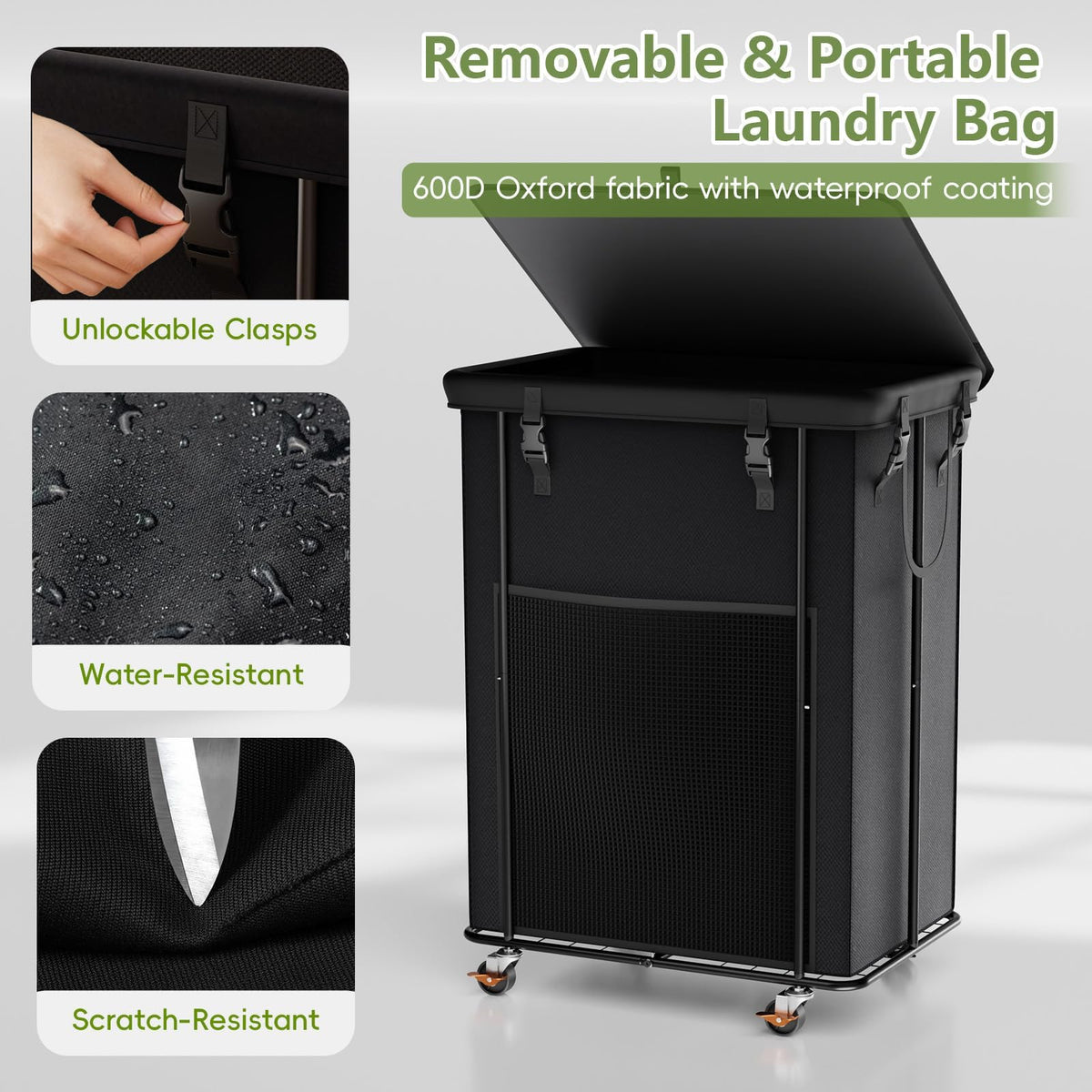 Olldide removable lid with brakes protects clothes from dust.