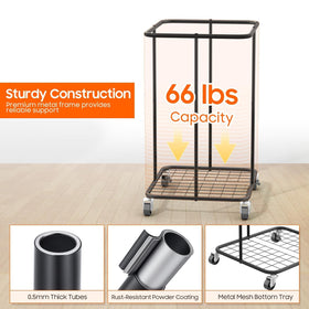Olldide wheels with brakes provide stable placement when stationary