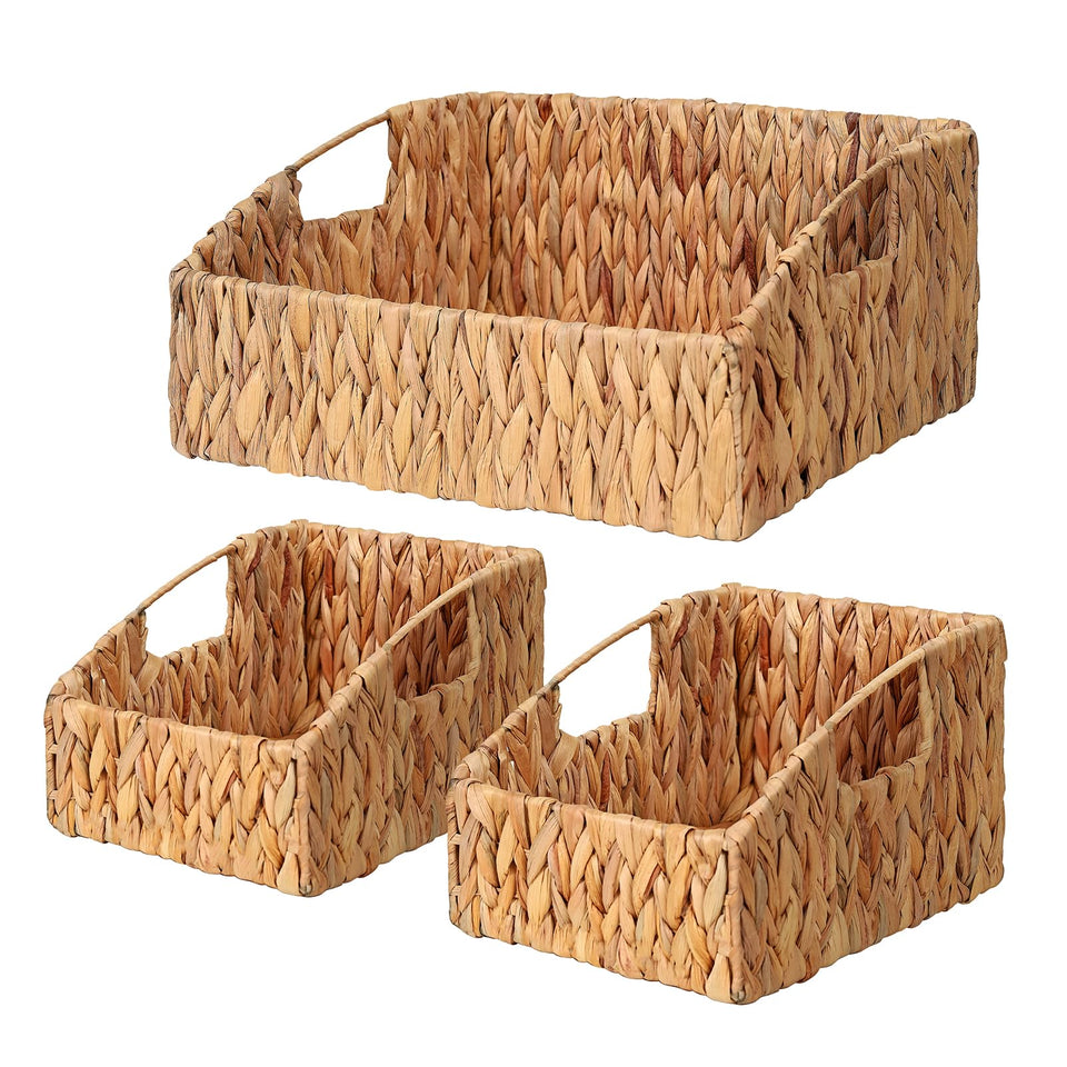 Ollieroo rattan storage baskets handwoven trio for stylish shelf organization