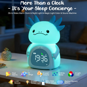 Ollycasa Axolotl alarm clock night light provides soft RGB glow for bedtime
