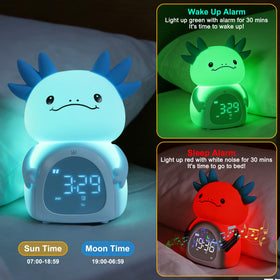 Ollycasa Axolotl alarm clock side view shows compact design for small rooms